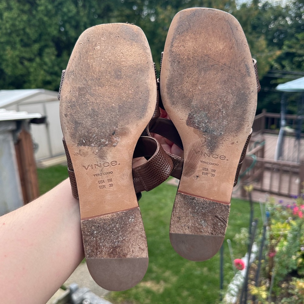 Vince Brown Triple-Strap Slide Sandals - Picture 8 of 13